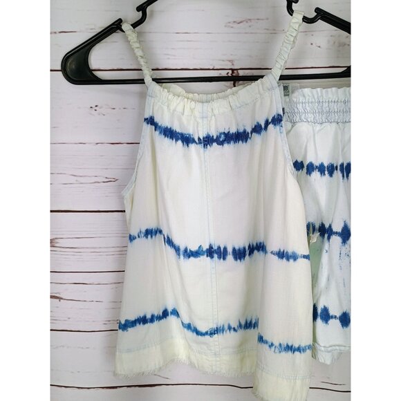 Tie-Dye White‎ & Blue Sleeveless Top And Elastic Waist Shorts Set Girls  Size 8 - Picture 3 of 10